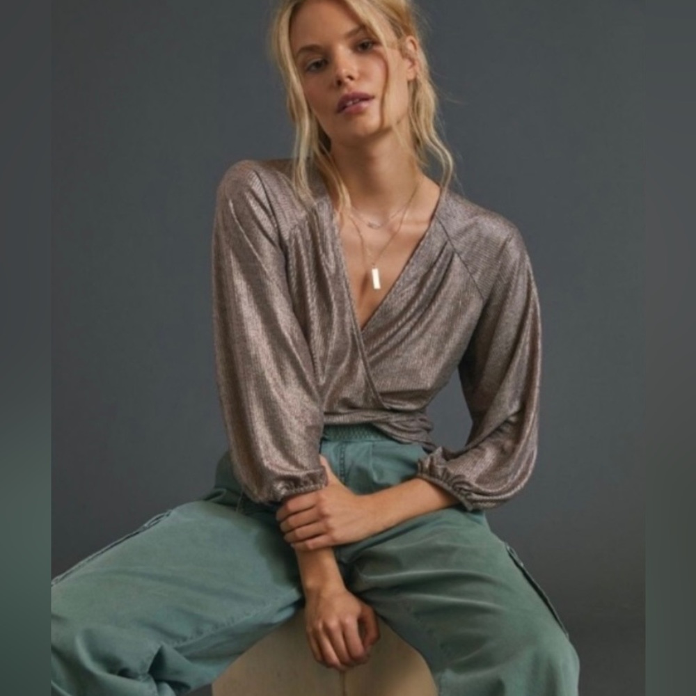 Anthropologie Luanne Bronze Wrap Blouse Top Sz S